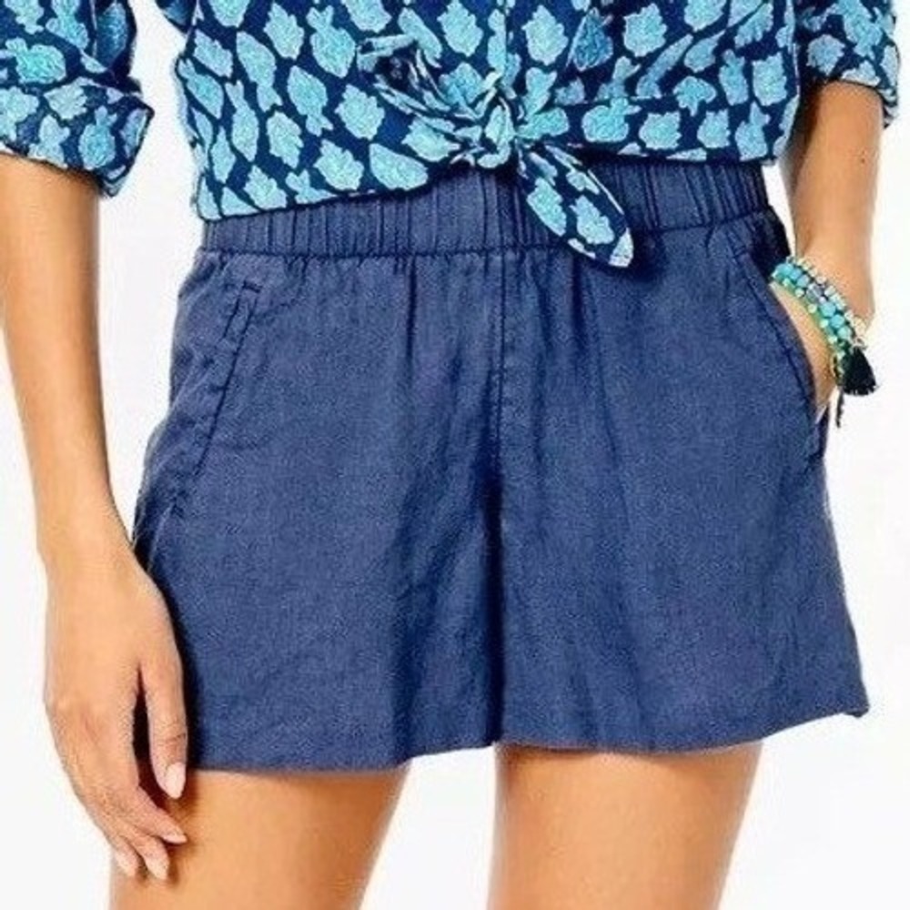LILLY PULITZER‎ Lilo Linen Shorts Sz XS True Navy Blue Pull On Elastic Waist NWT